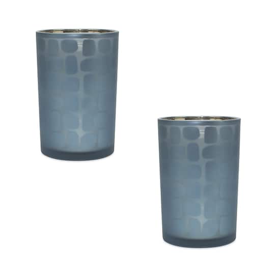 Blue Glass Candle Holder Set